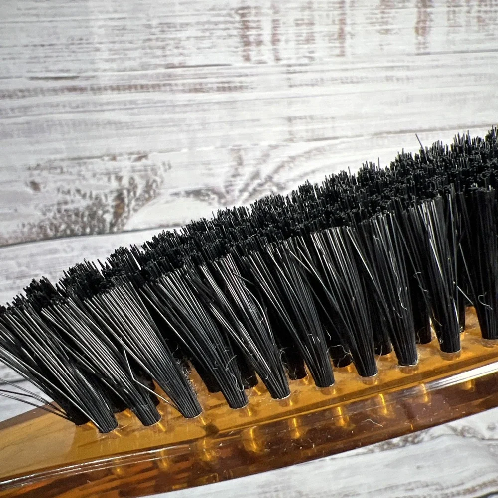 Vintage MCM Empire Lucite Brush Amber Black Nylon Bristles‎ Made In U.S.A.